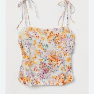 H&M Linen Tie-Strap Floral Top – NWT – Perfect for Fall Transition